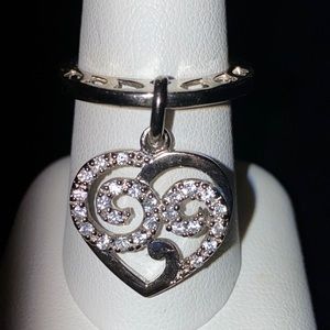 Sterling and CZ Dangle Heart Ring.  Size 8.